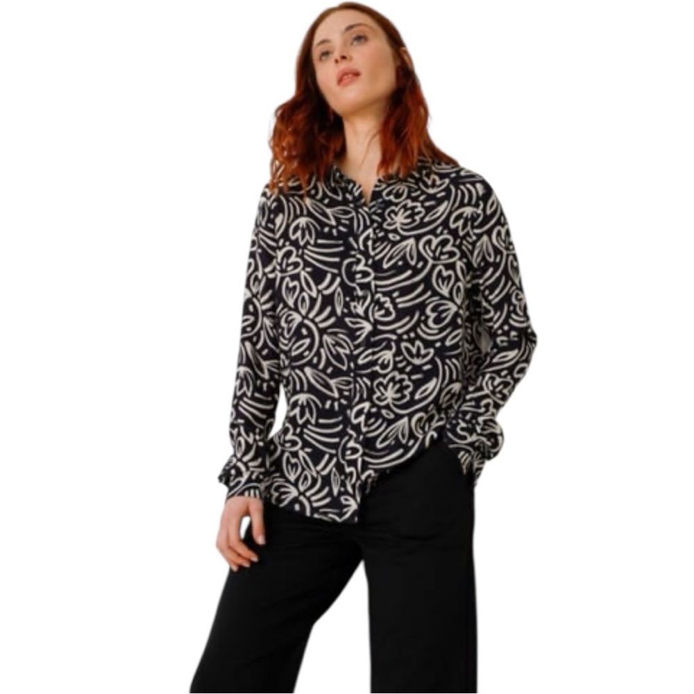 SKFK Asune Black White Abstract Floral Button Down Blouse Viscose NWT
